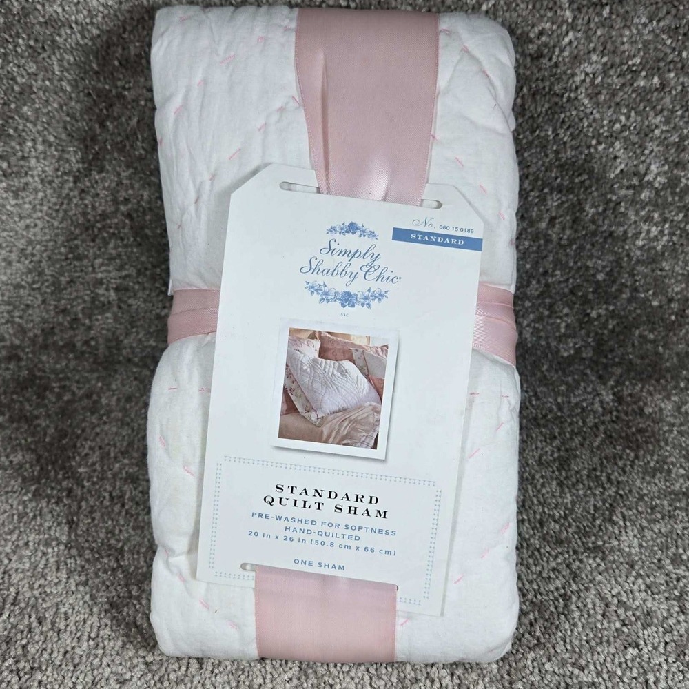 Simply Shabby Chic Quilt Pillow Sham White Pink Floral Quilted Standard Size